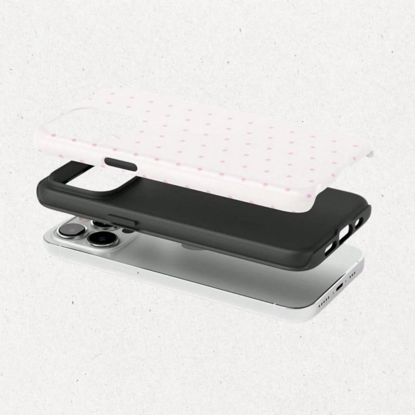 Polka Dot Case, Pink & White Cute Phone Cover, Black With Pink Polka Dots, Stylish Protective Case, 15 14 13 12 11 X XR 8 Pro Max, Tech Accessory