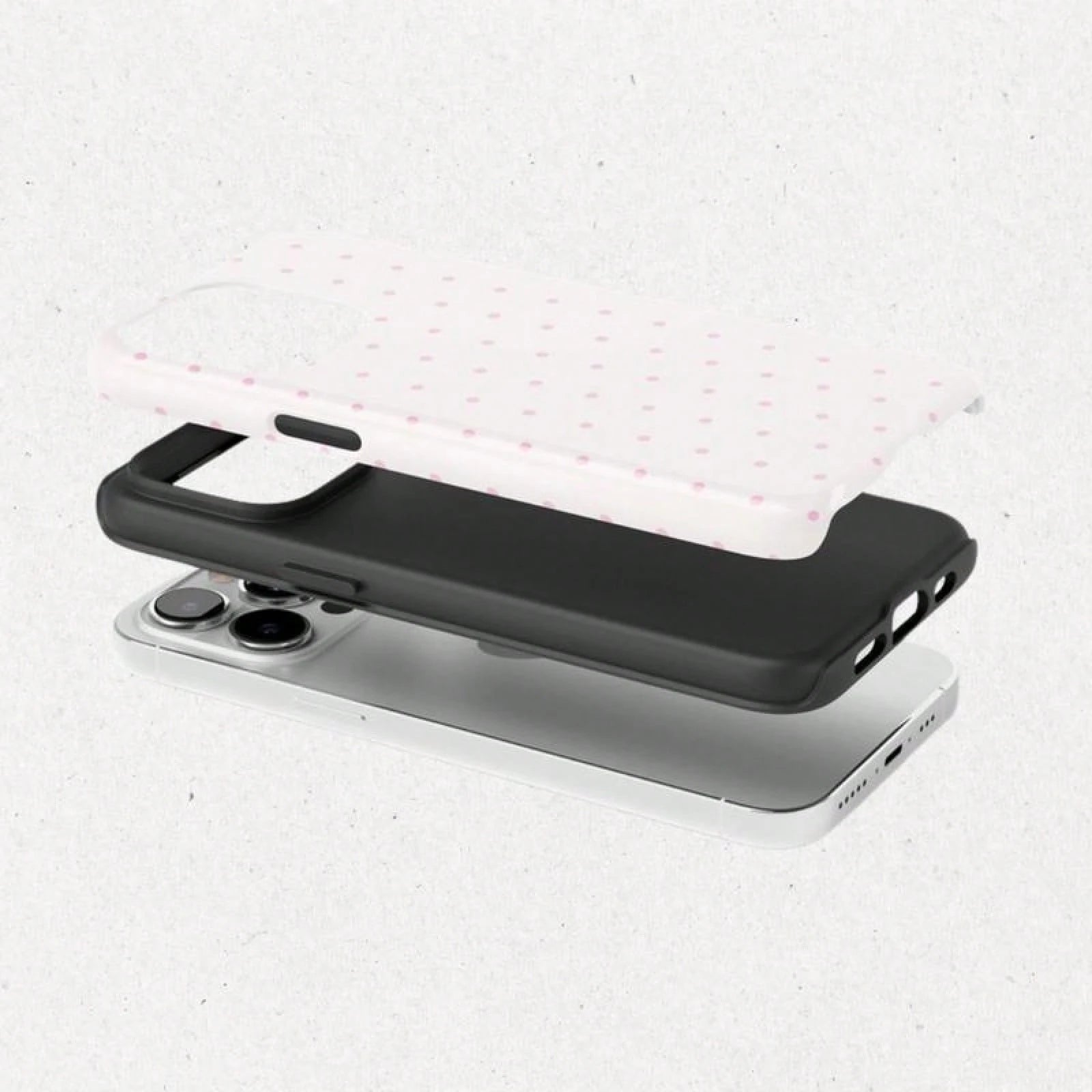 Polka Dot Case, Pink & White Cute Phone Cover, Black With Pink Polka Dots, Stylish Protective Case, 15 14 13 12 11 X XR 8 Pro Max, Tech Accessory