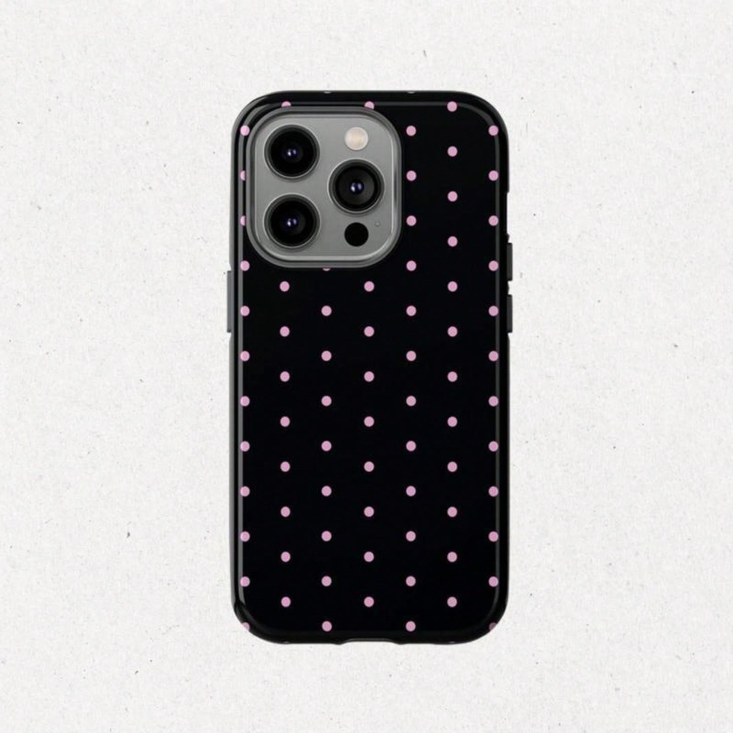 Polka Dot Case, Pink & White Cute Phone Cover, Black With Pink Polka Dots, Stylish Protective Case, 15 14 13 12 11 X XR 8 Pro Max, Tech Accessory