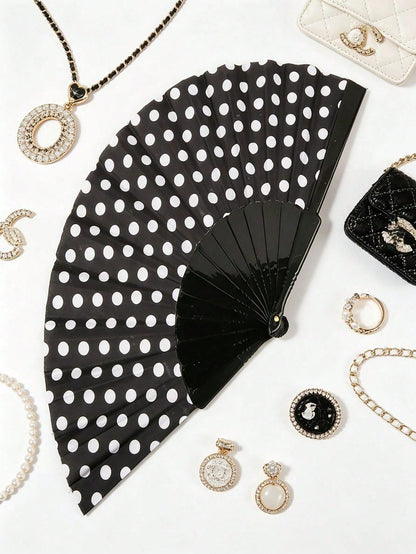 Polka Dot Hand Fan, Lightweight And Foldable, Suitable For Summer Daily Use. It Can Be Used As A Beach Landscape And Daily Outfit Aesthetic Photography Prop, And Also A Fashionable Cooling Accessory.