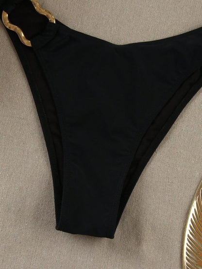 Polovedo Official Elegant Sexy Solid Casual Bikini Swimsuit, Suitable For Beach, Vacation, Party, And Dates Black Summer