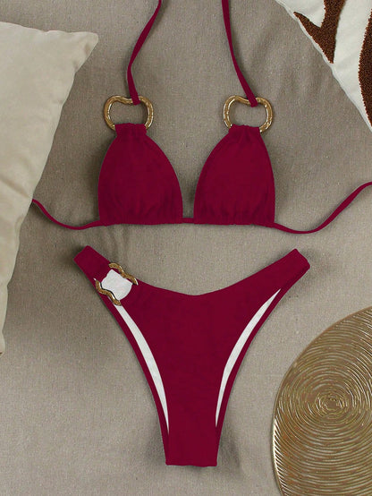 Polovedo Official Elegant Sexy Solid Casual Bikini Swimsuit, Suitable For Beach, Vacation, Party, And Dates Black Summer