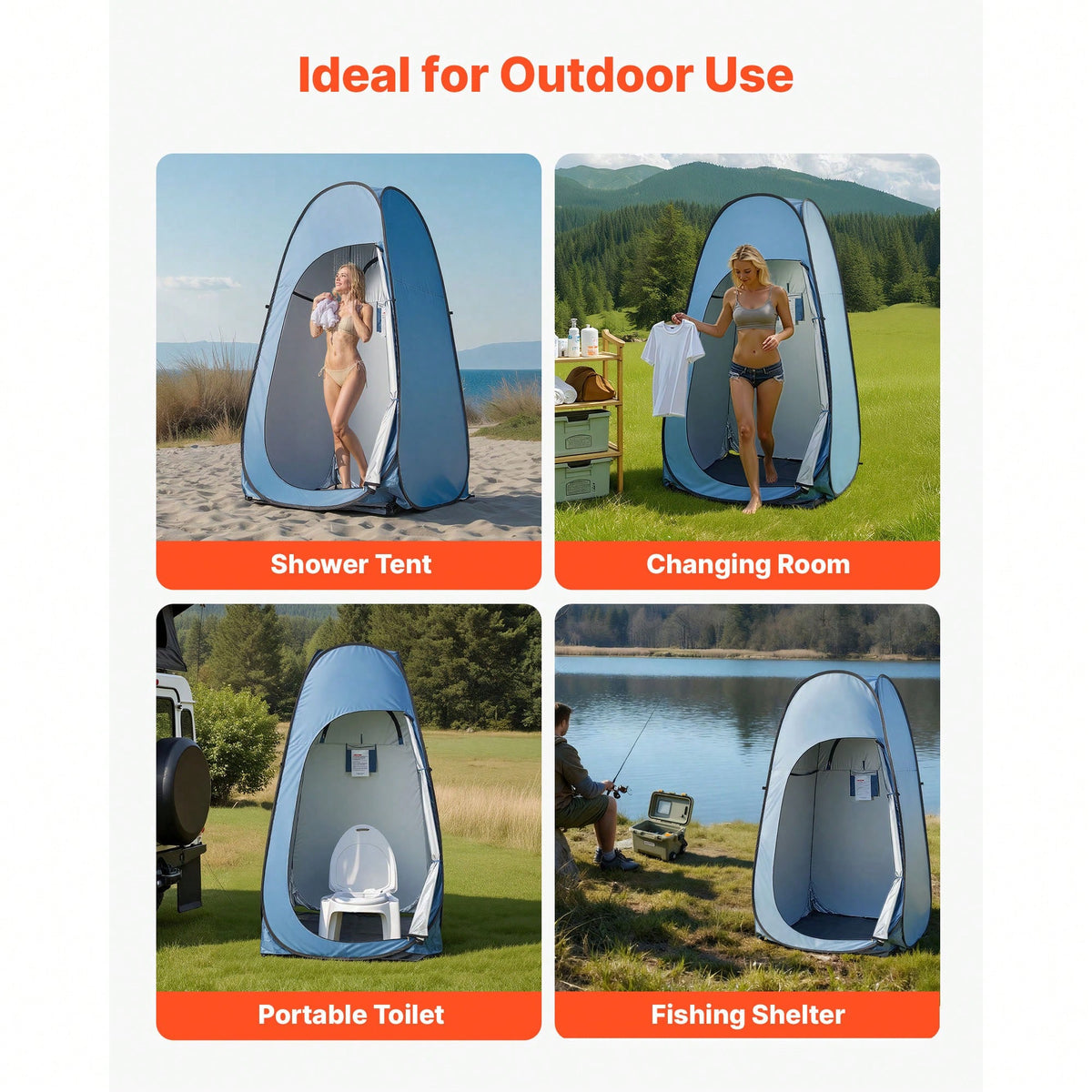 Pop Up Shower Tent, Instant Portable Privacy Tent Changing Room With Hanging Bag, Ground Stakes, Ropes, Carry Bag, 190T Polyester With Silver Coating, Quick Setup, For Camping, Beach, Fishing