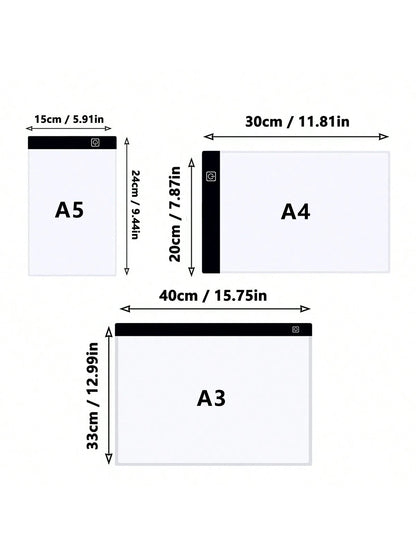 Portable A5 A4 A3 LED Copy Board Light Tracing Box, Ultra-Thin Adjustable USB Power Artcraft LED Trace Light Pad For Drawing, Streaming,Sketching, Animation, Stenciling Back To School