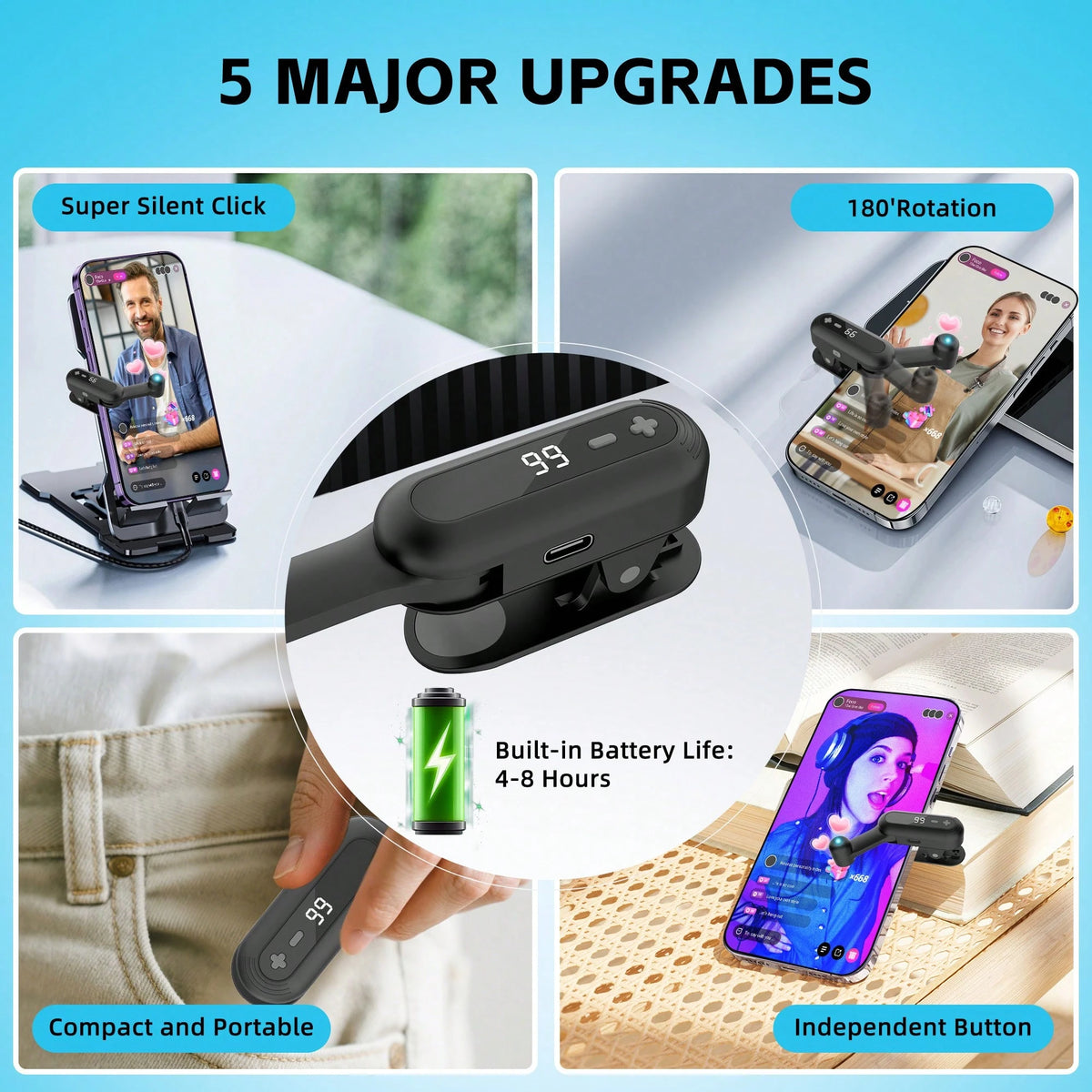 Portable Auto Clicker For Phone Pad Android Built-In Battery With Strong Battery Life Hands-Free Silent Operation Handy, Auto Tapper For Live,Gaming,Likes & Reward Tasks Birthday Gift