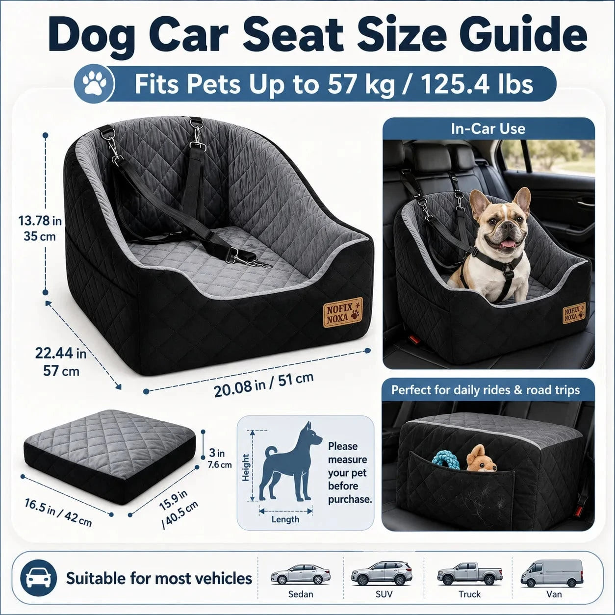 Portable Breathable Dog Car Seat For Small Medium Dogs & Cats, Pet Booster Booster Seat With Removable Washable Cushion, Strap Attachment And Storage Pocket, Comfortable Travel Seat For Car Rides & Ou