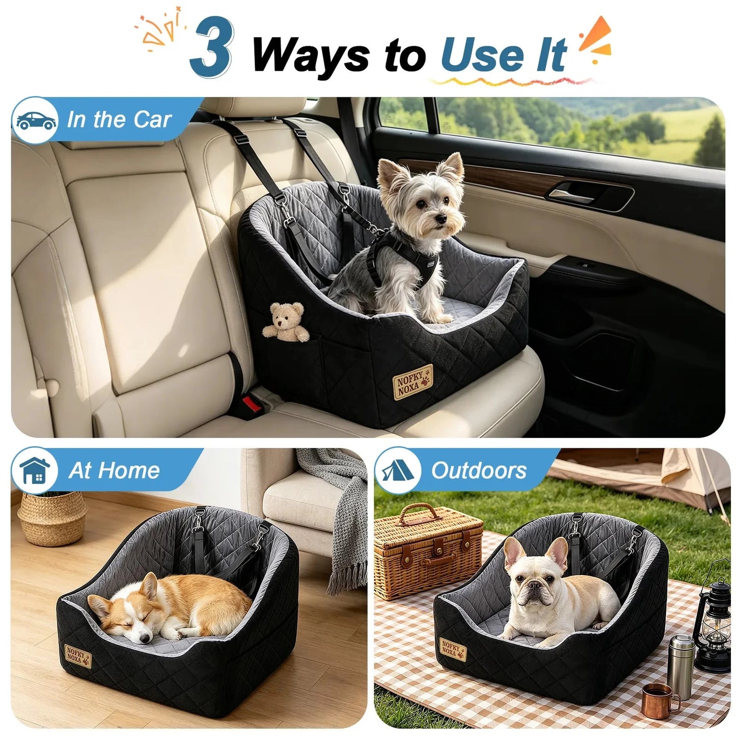 Portable Breathable Dog Car Seat For Small Medium Dogs & Cats, Pet Booster Booster Seat With Removable Washable Cushion, Strap Attachment And Storage Pocket, Comfortable Travel Seat For Car Rides & Ou