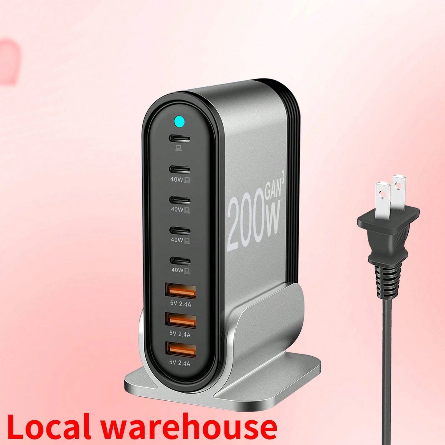 Portable Charger: 8-Port USB-C PD Fast Charger – Multi-Device Charger For Phones/IPads + 5Ft AC Extension Cord| Quick Ship Items Suitable For Multiple People Charging, Multiple Devices Charging, Home