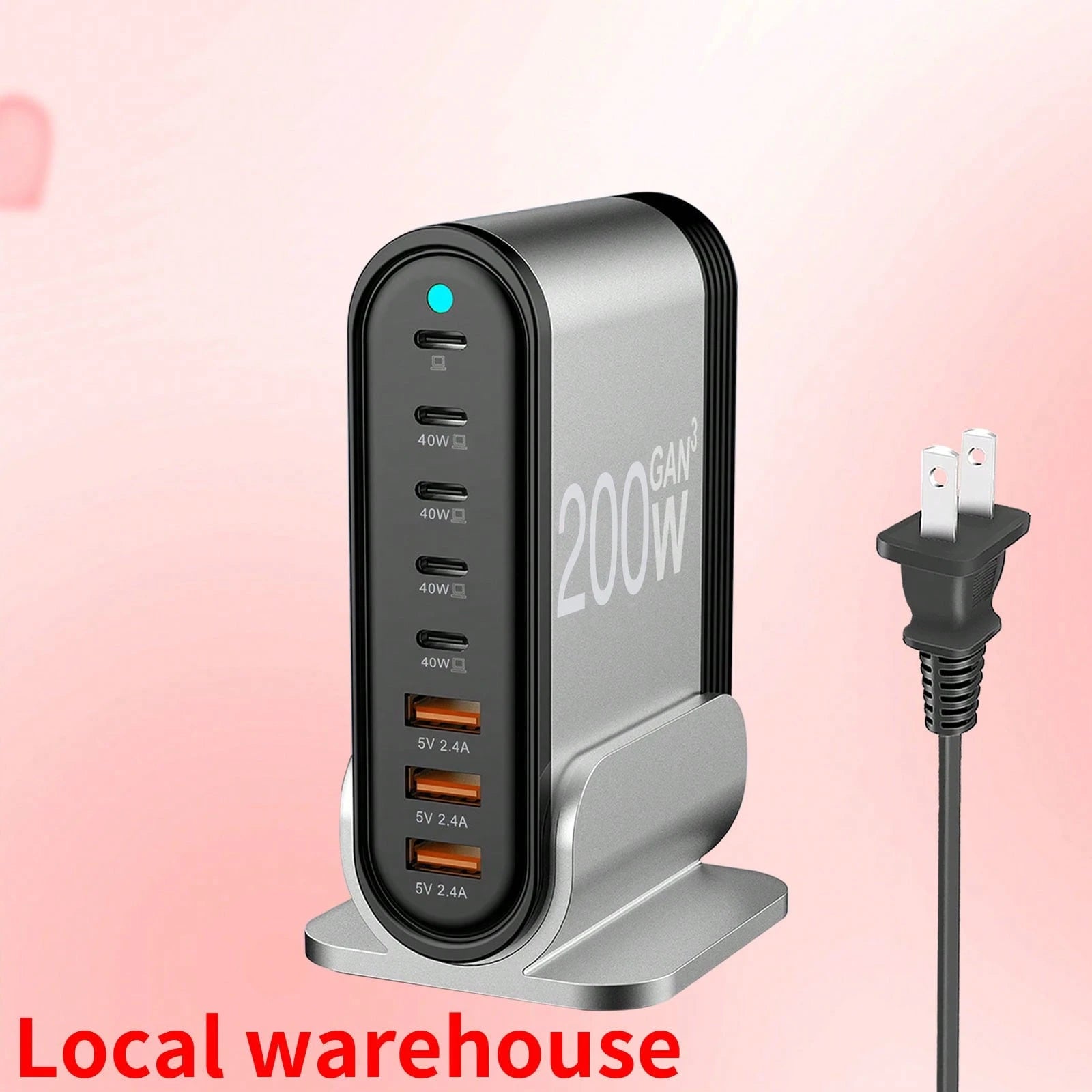 Portable Charger: 8-Port USB-C PD Fast Charger – Multi-Device Charger For Phones/IPads + 5Ft AC Extension Cord| Quick Ship Items Suitable For Multiple People Charging, Multiple Devices Charging, Home