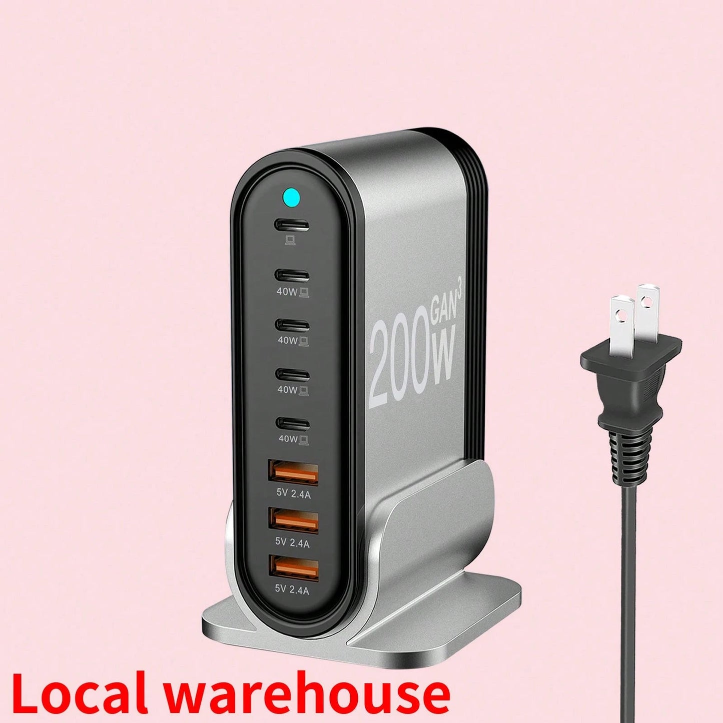 Portable Charger: 8-Port USB-C PD Fast Charger – Multi-Device Charger For Phones/IPads + 5Ft AC Extension Cord| Quick Ship Items Suitable For Multiple People Charging, Multiple Devices Charging, Home