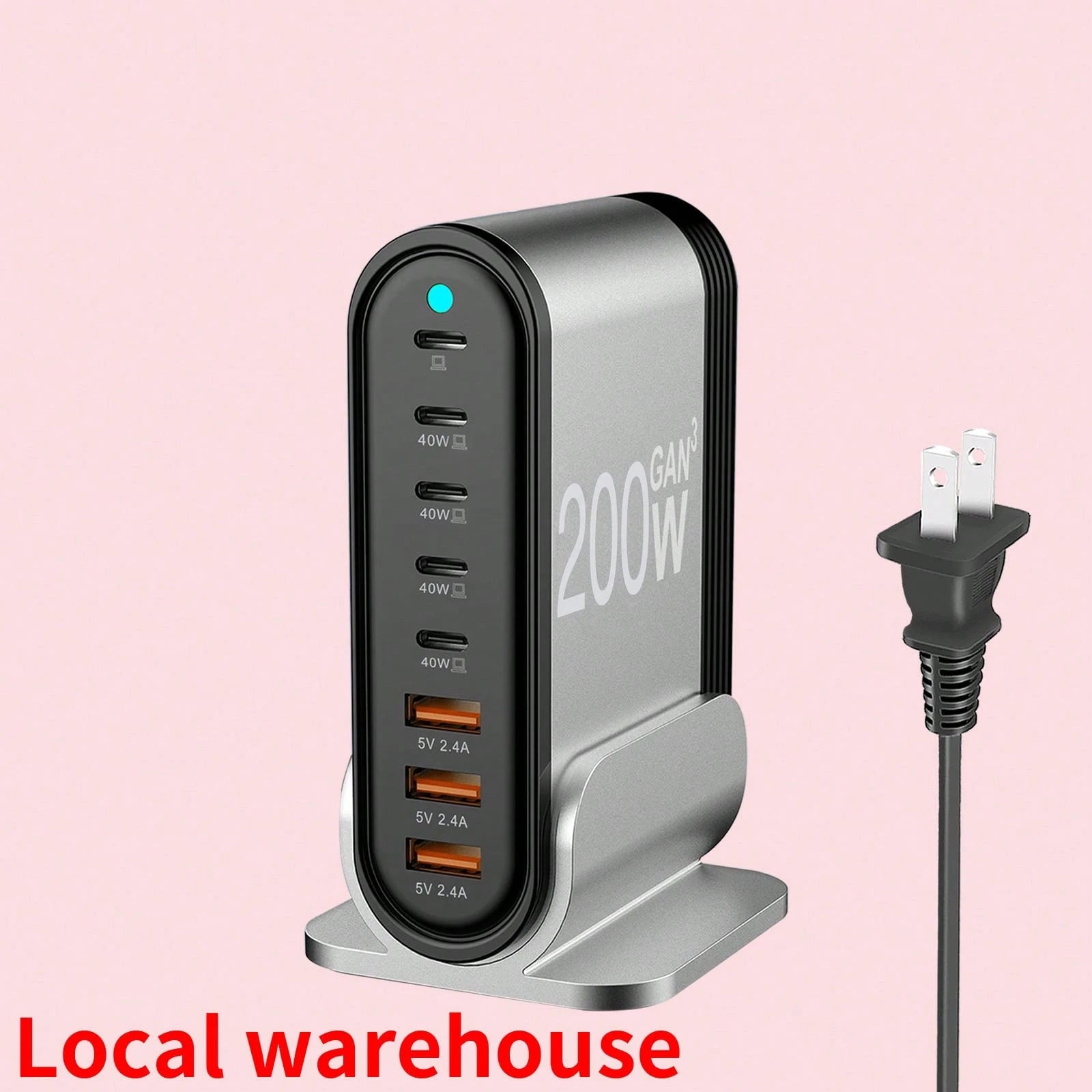 Portable Charger: 8-Port USB-C PD Fast Charger – Multi-Device Charger For Phones/IPads + 5Ft AC Extension Cord| Quick Ship Items Suitable For Multiple People Charging, Multiple Devices Charging, Home