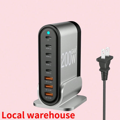 Portable Charger: 8-Port USB-C PD Fast Charger – Multi-Device Charger For Phones/IPads + 5Ft AC Extension Cord| Quick Ship Items Suitable For Multiple People Charging, Multiple Devices Charging, Home