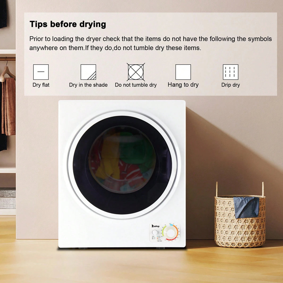 Portable Dryer For Small Loads, 1.6 Cu.Ft Compact Clothes Dryer With Viewing Window, Perfect For Baby Clothes & Apartments| Big Drying In Small Spaces
