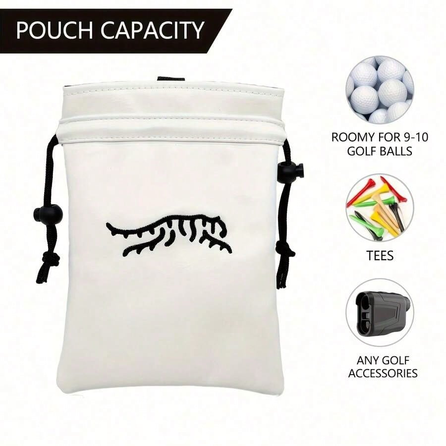 Portable Durable Faux PU Golf Ball & Tee Pouch With Drawstring- Premium Accessory For Men & Women Golfers- Perfect Gift For Dad, Boyfriend, Husband On Birthday, Retirement, Father's Day QCV4