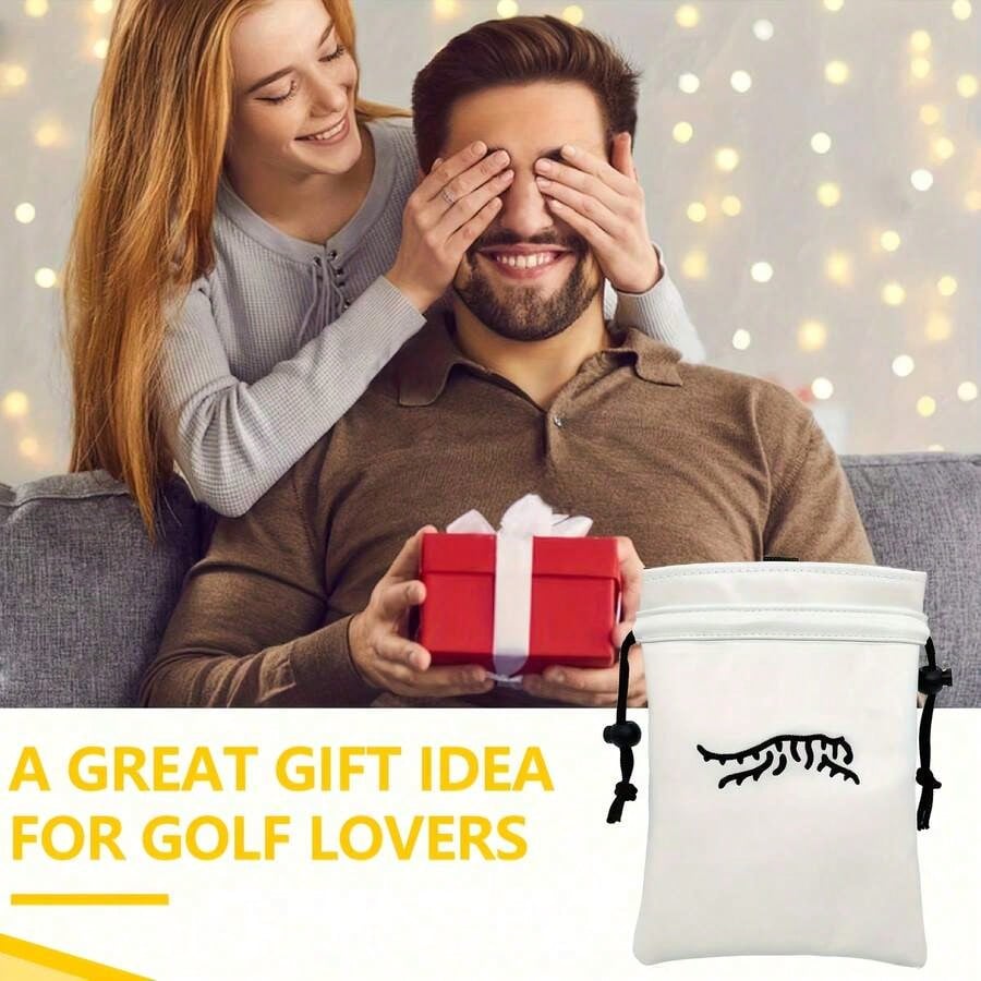 Portable Durable Faux PU Golf Ball & Tee Pouch With Drawstring- Premium Accessory For Men & Women Golfers- Perfect Gift For Dad, Boyfriend, Husband On Birthday, Retirement, Father's Day QCV4