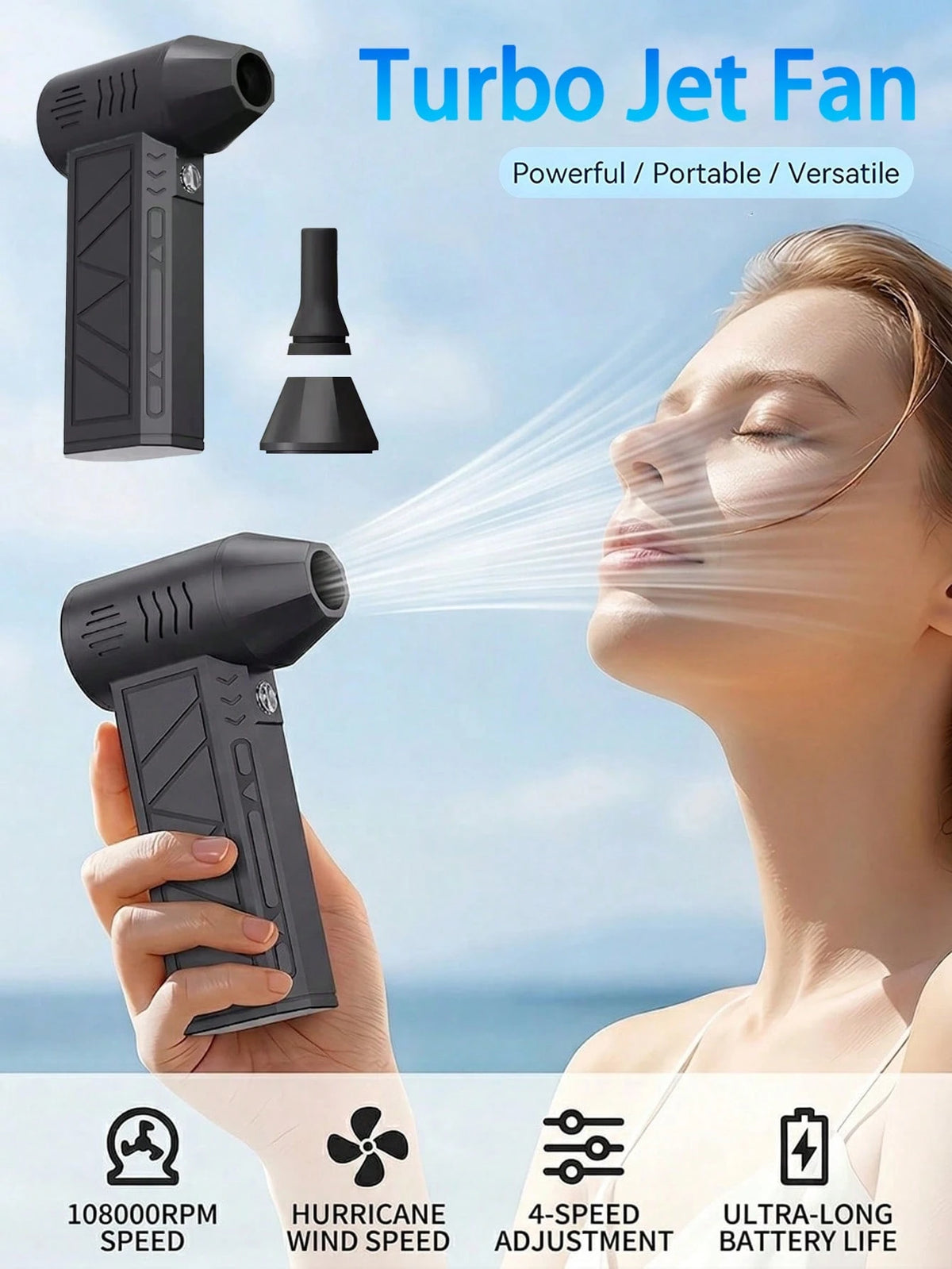 Portable Electric Air Blower Turbine Jet Fan Mini Duster Blower, Adjustable Wind Speed, Rechargeable High-Power Fan For Car, Computer, Keyboard, Home And Outdoor Use
