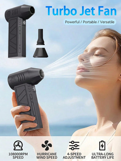 Portable Electric Air Blower Turbine Jet Fan Mini Duster Blower, Adjustable Wind Speed, Rechargeable High-Power Fan For Car, Computer, Keyboard, Home And Outdoor Use