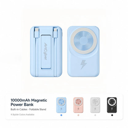 Portable Magnetic Wireless Charger 10000mAh Power Bank With Foldable Stand, Built-In Cables 15W Wireless Fast Charging 22.5W Wired Charging, Travel Essentials Camping Gear Back To School Supplies Coll