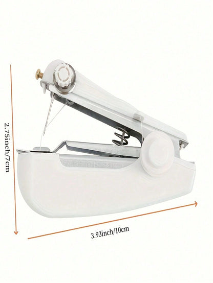 Portable Manual Sewing Machine With Threading System- Handheld, Compact, Lightweight, No Electricity Required, White With Black Base And Blue Panel- Easy To Use, Suitable For Home, Travel, Crafts, T
