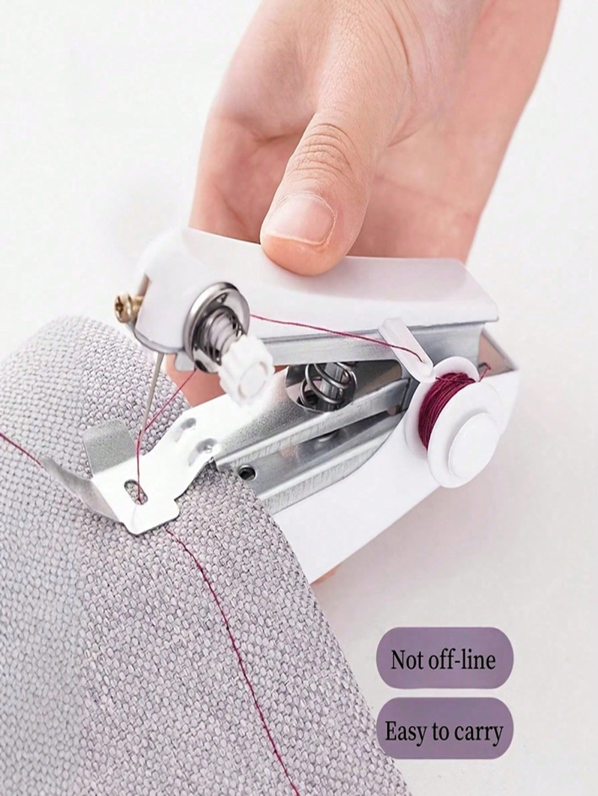 Portable Manual Sewing Machine With Threading System- Handheld, Compact, Lightweight, No Electricity Required, White With Black Base And Blue Panel- Easy To Use, Suitable For Home, Travel, Crafts, T