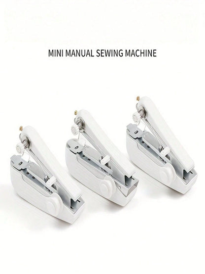 Portable Manual Sewing Machine With Threading System- Handheld, Compact, Lightweight, No Electricity Required, White With Black Base And Blue Panel- Easy To Use, Suitable For Home, Travel, Crafts, T