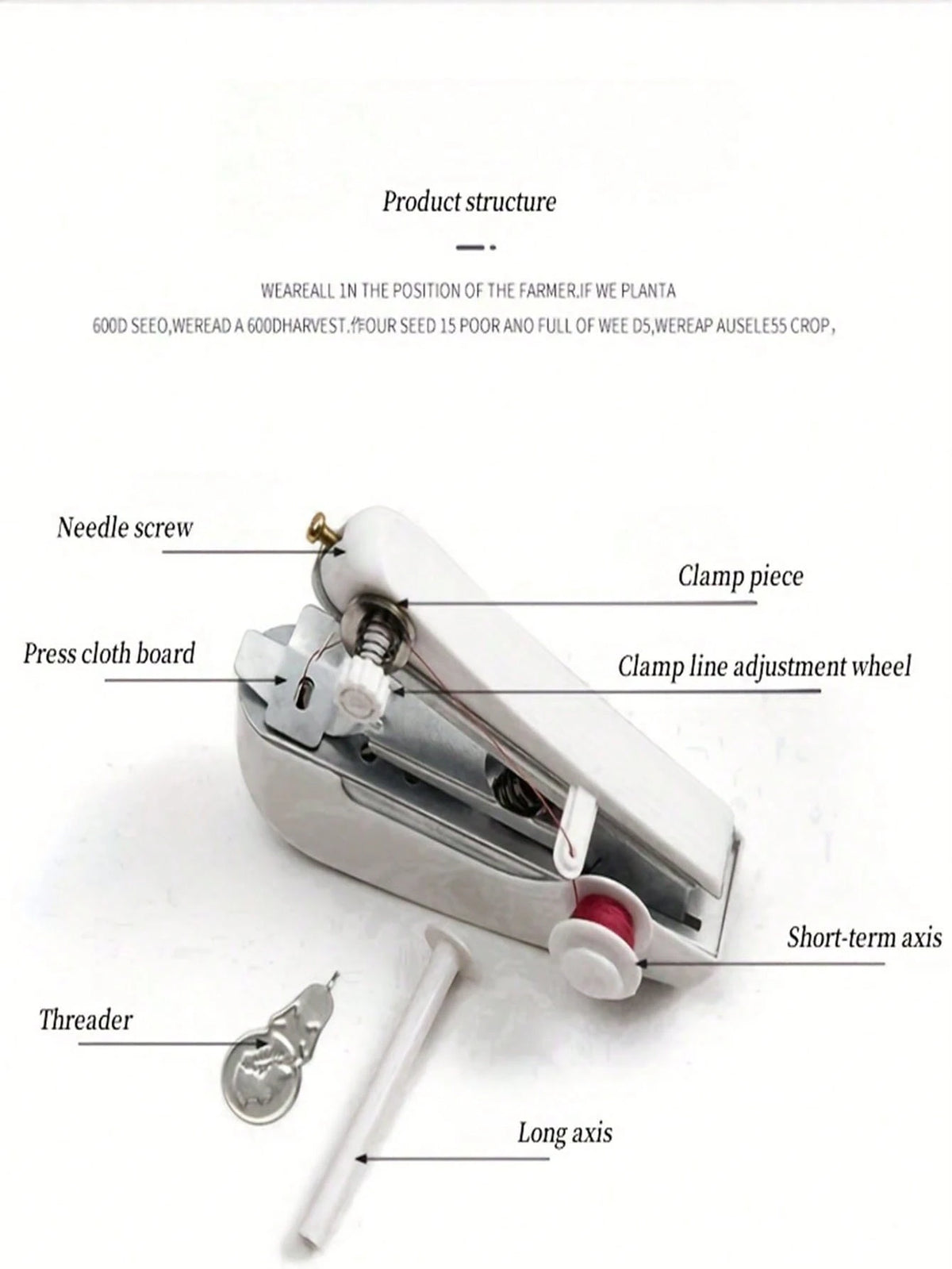 Portable Manual Sewing Machine With Threading System- Handheld, Compact, Lightweight, No Electricity Required, White With Black Base And Blue Panel- Easy To Use, Suitable For Home, Travel, Crafts, T