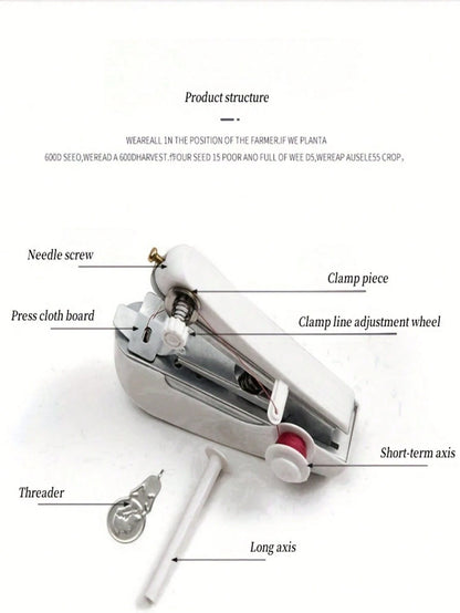 Portable Manual Sewing Machine With Threading System- Handheld, Compact, Lightweight, No Electricity Required, White With Black Base And Blue Panel- Easy To Use, Suitable For Home, Travel, Crafts, T