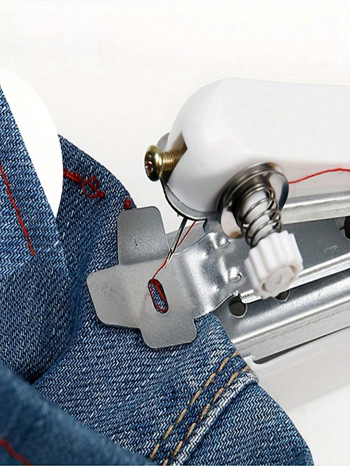 Portable Manual Sewing Machine With Threading System- Handheld, Compact, Lightweight, No Electricity Required, White With Black Base And Blue Panel- Easy To Use, Suitable For Home, Travel, Crafts, T