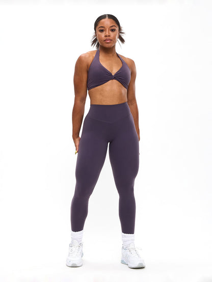 Poshknit Twist Halter Sports Bra - Purple Shadow