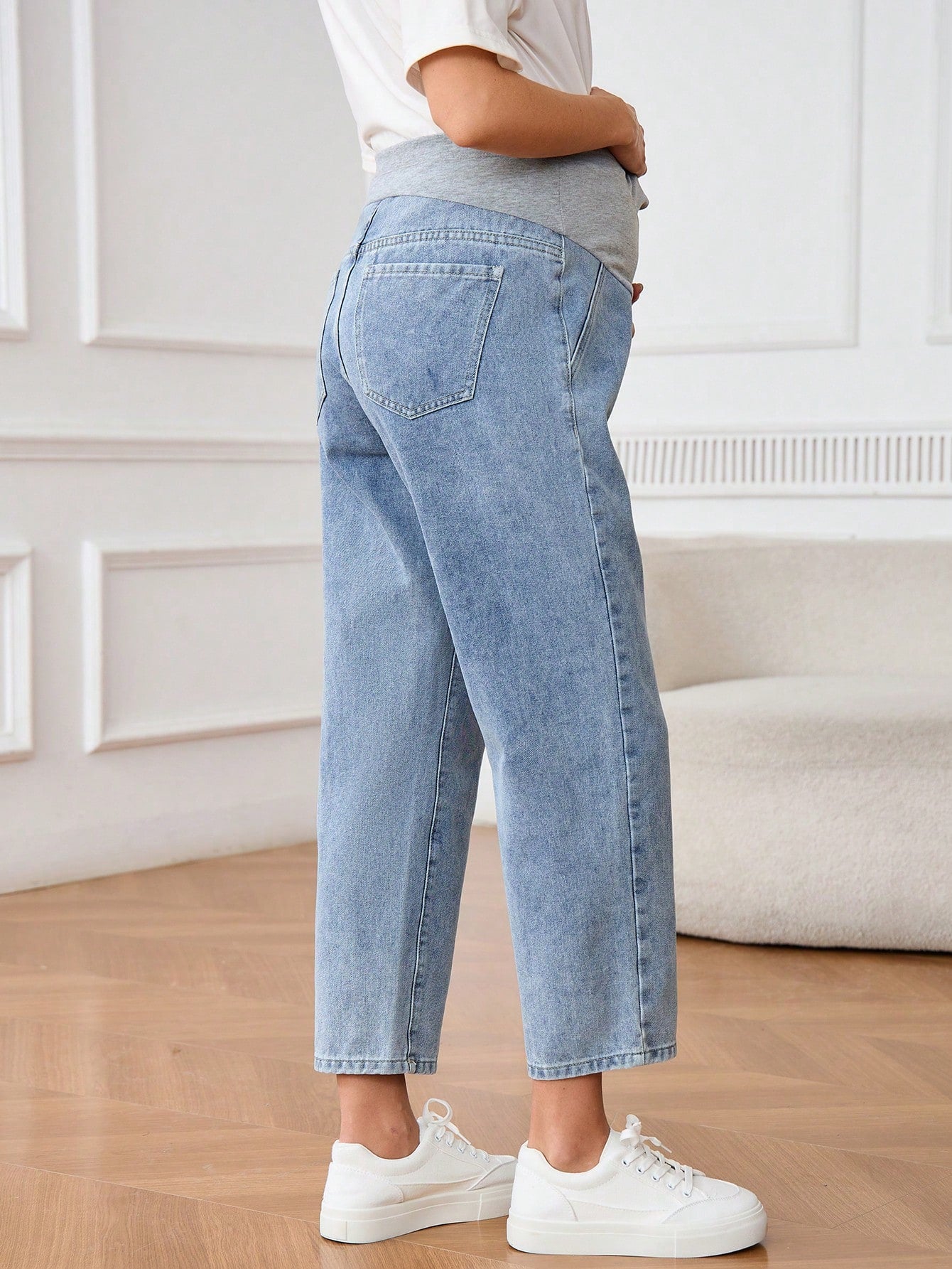 Pregnant Women's Patchwork Pocket Simple Maternity Jeans, Casual Everyday Wear Women Autumn