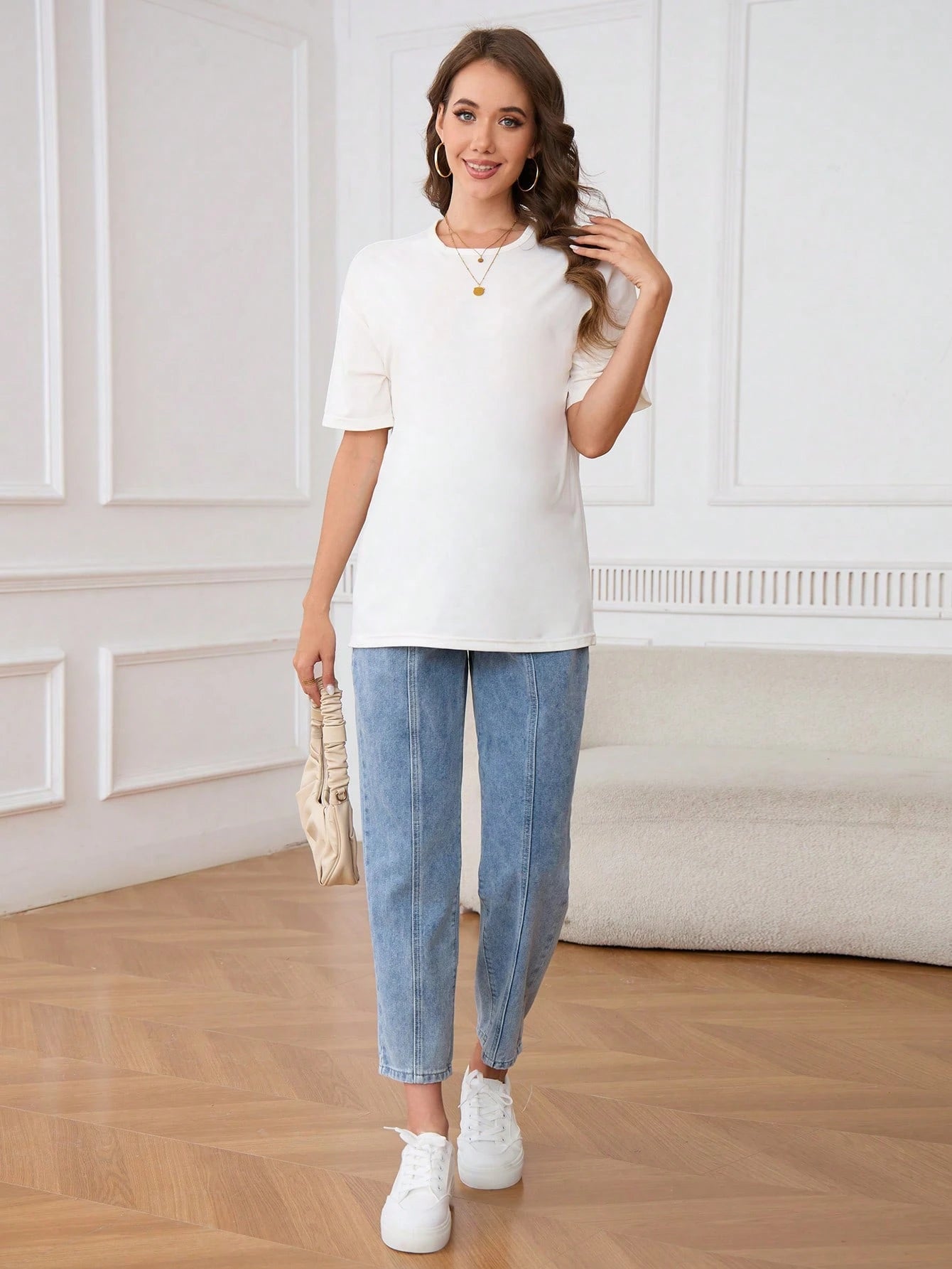 Pregnant Women's Patchwork Pocket Simple Maternity Jeans, Casual Everyday Wear Women Autumn