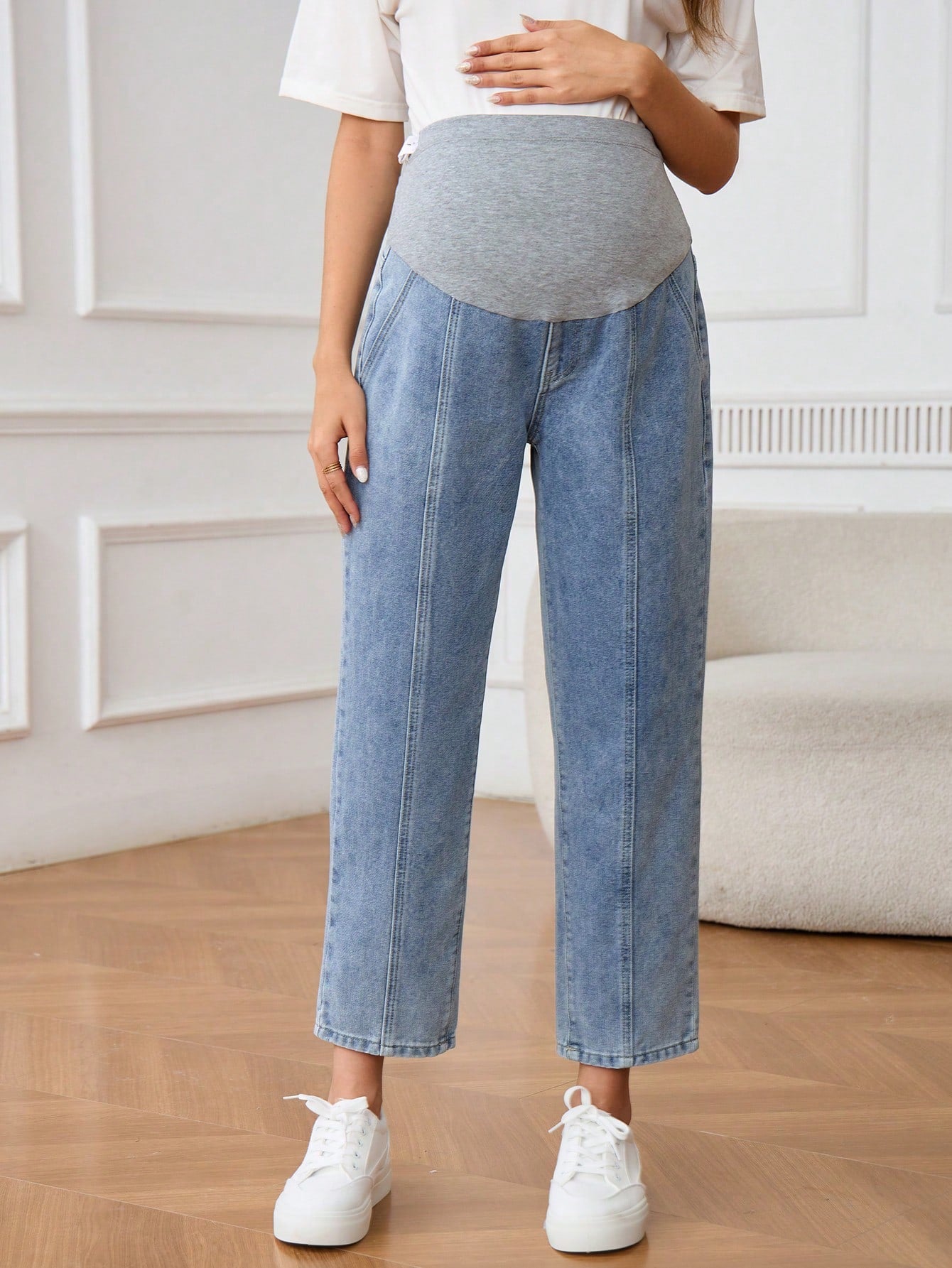 Pregnant Women's Patchwork Pocket Simple Maternity Jeans, Casual Everyday Wear Women Autumn