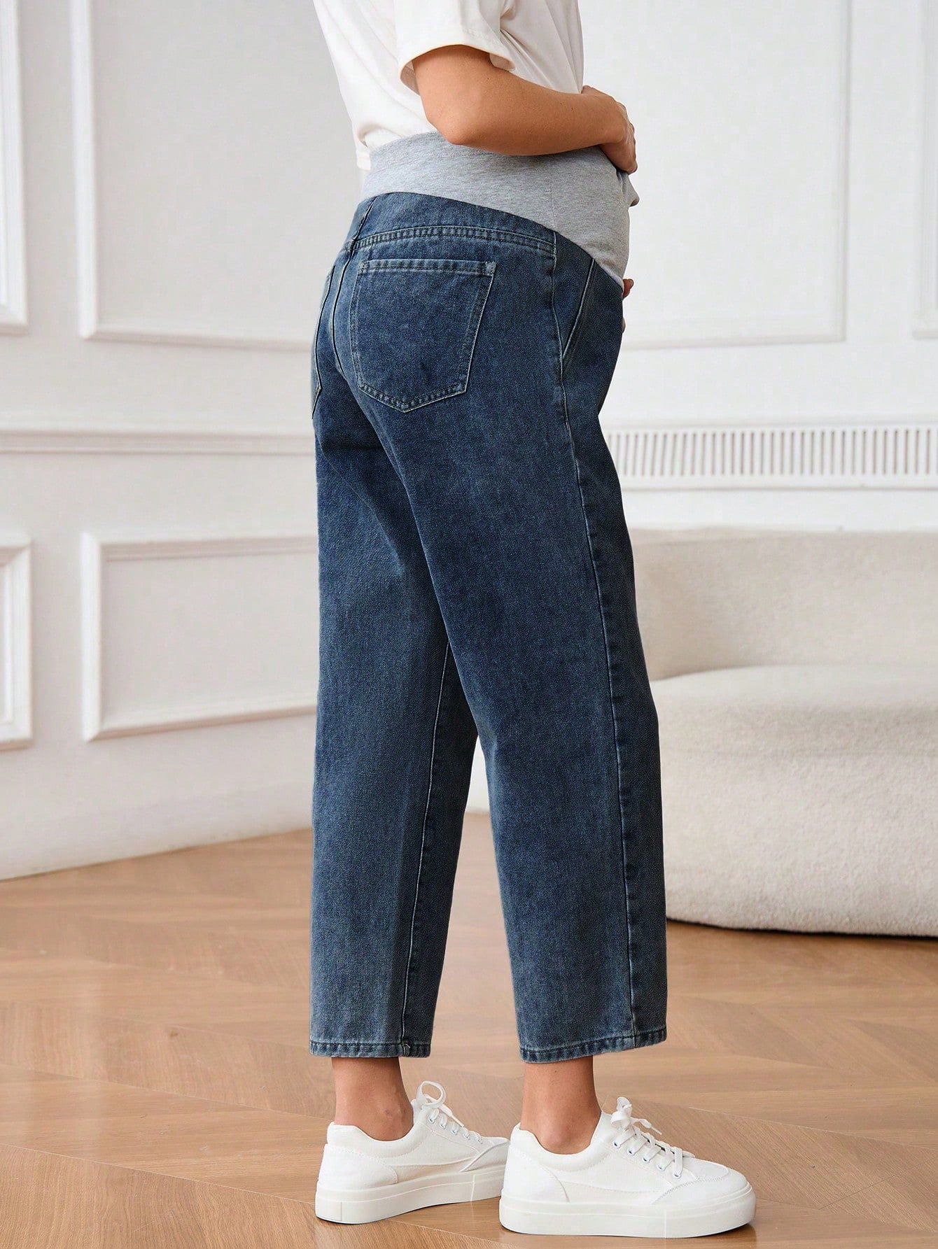Pregnant Women's Patchwork Pocket Simple Maternity Jeans, Casual Everyday Wear Women Autumn