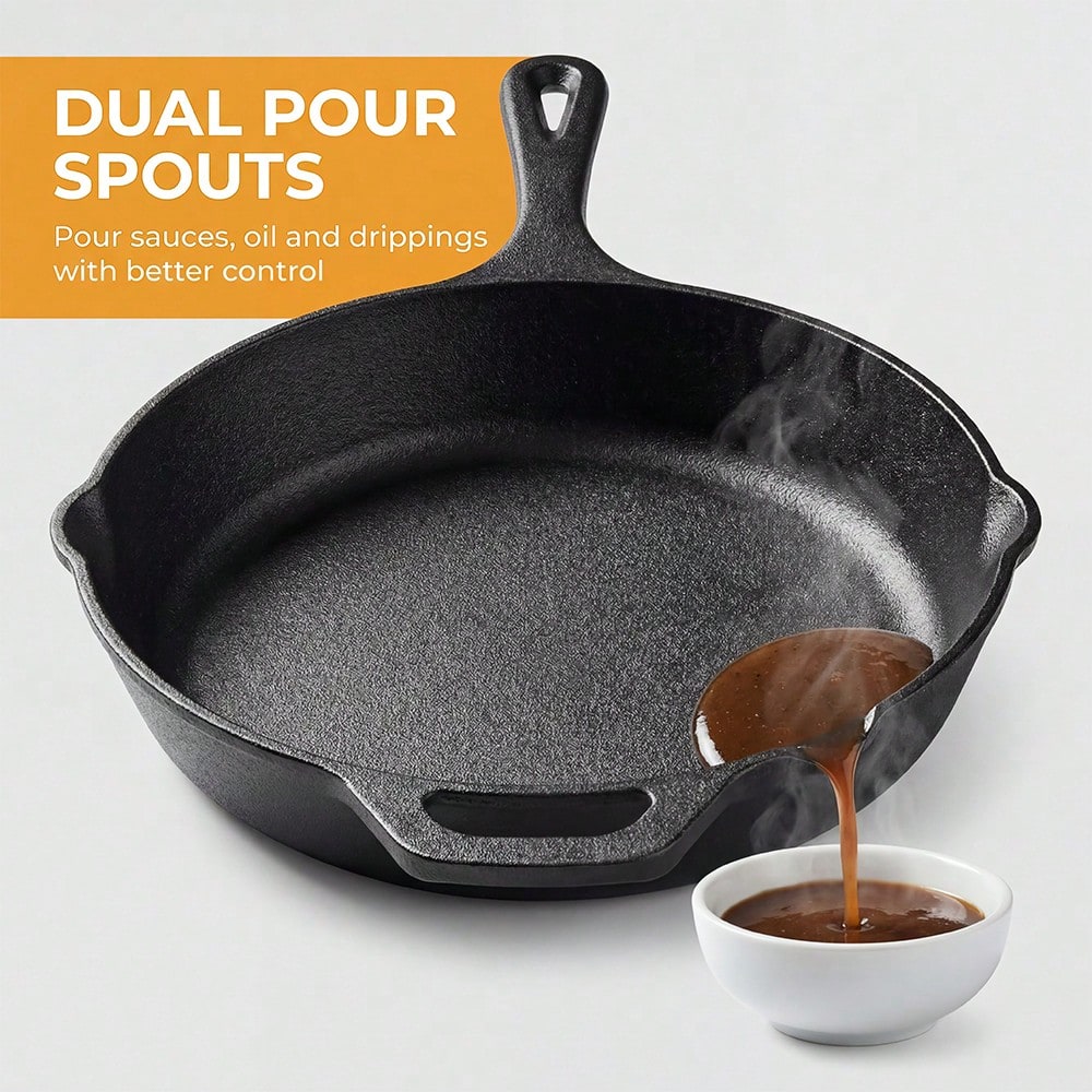 Premium Cast Iron Skillet 3-Piece Set(6/8/10 Inch) Frying Pans, Heavy-Duty Pre-Seasoned Pan Cookware Set- Non-Stick Skillet With Drip Spout, For Frying, Saute, Cooking, Pizza & More, Perfect For Holi