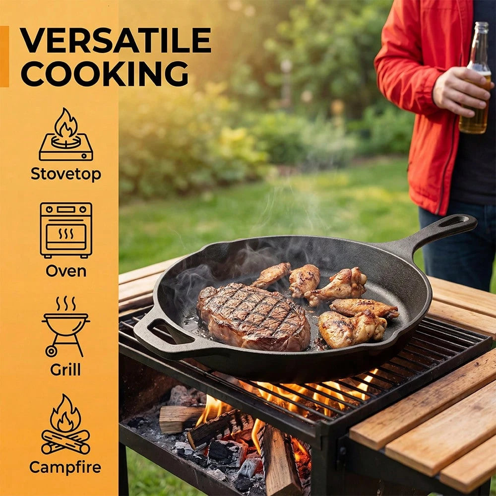 Premium Cast Iron Skillet 3-Piece Set(6/8/10 Inch) Frying Pans, Heavy-Duty Pre-Seasoned Pan Cookware Set- Non-Stick Skillet With Drip Spout, For Frying, Saute, Cooking, Pizza & More, Perfect For Holi