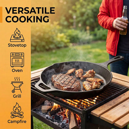 Premium Cast Iron Skillet 3-Piece Set(6/8/10 Inch) Frying Pans, Heavy-Duty Pre-Seasoned Pan Cookware Set- Non-Stick Skillet With Drip Spout, For Frying, Saute, Cooking, Pizza & More, Perfect For Holi