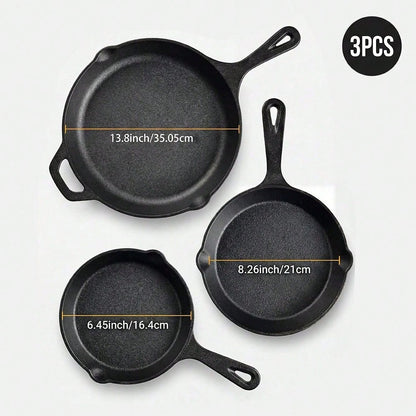 Premium Cast Iron Skillet 3-Piece Set(6/8/10 Inch) Frying Pans, Heavy-Duty Pre-Seasoned Pan Cookware Set- Non-Stick Skillet With Drip Spout, For Frying, Saute, Cooking, Pizza & More, Perfect For Holi