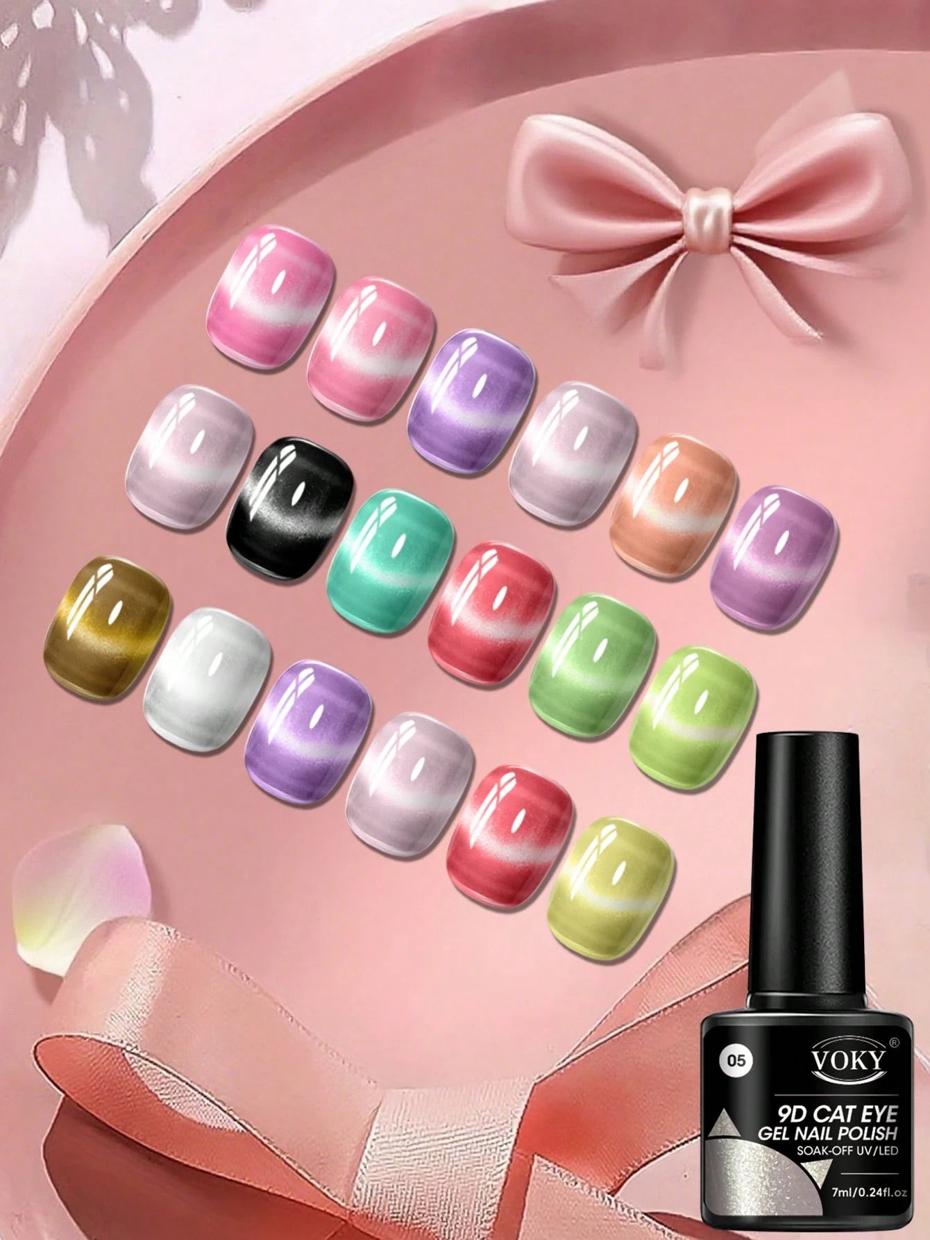 Premium Satin Wide Cat Eye Gel Nail Polish 6-Color Set, High Saturation Magnetic Powder With Delicate Gradient Cat Eye Luster, Includes Magnet Tool, Gentle Removable Non-Damaging Nail Gel, Exquisite G