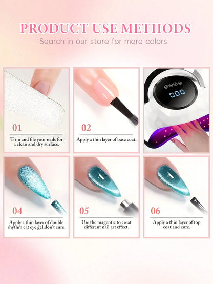 Premium Satin Wide Cat Eye Gel Nail Polish 6-Color Set, High Saturation Magnetic Powder With Delicate Gradient Cat Eye Luster, Includes Magnet Tool, Gentle Removable Non-Damaging Nail Gel, Exquisite G