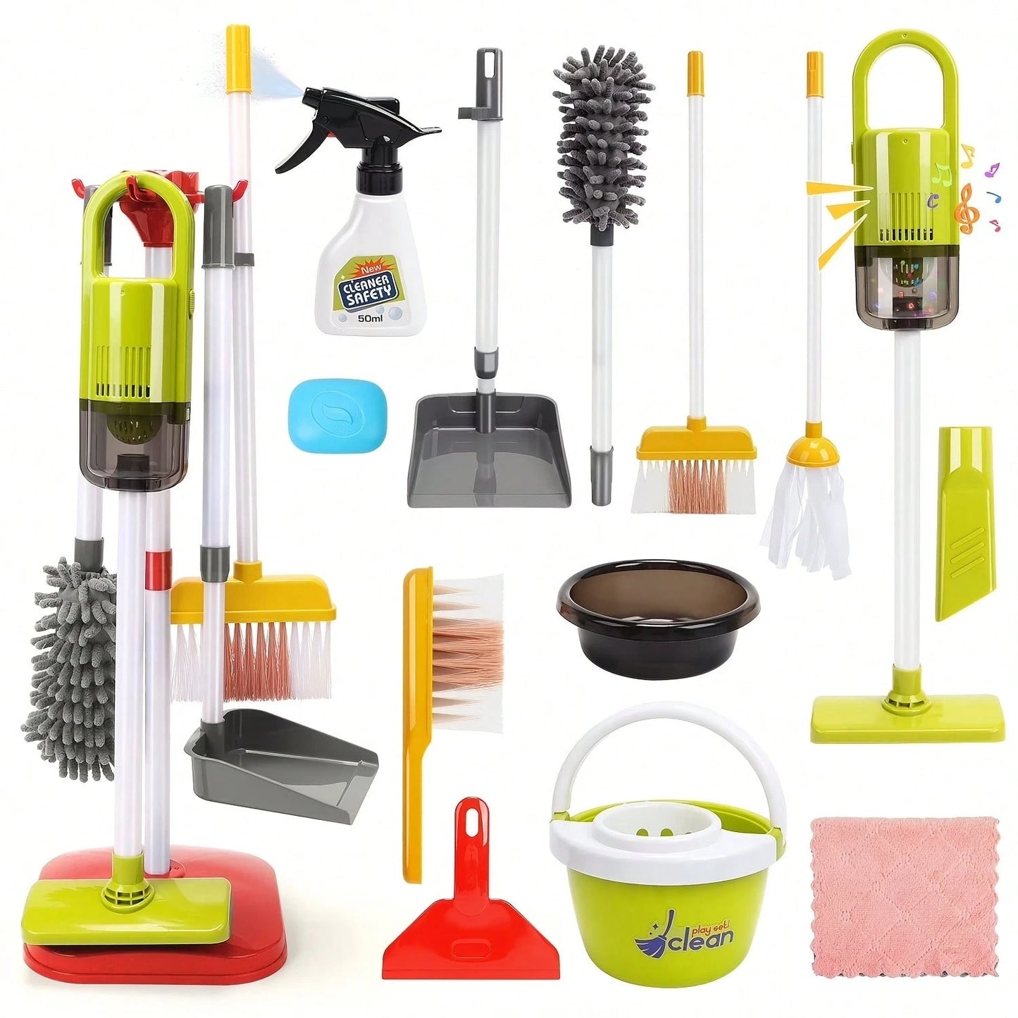 Pretend House Cleaning Vehicle Toy Set| With Vacuum Cleaner And Multi-Functional Cleaning Tools, Durable ABS Material, Realistic Cleaning Set Including Mop, Broom, Dustpan, Bucket, Suitable For Boys