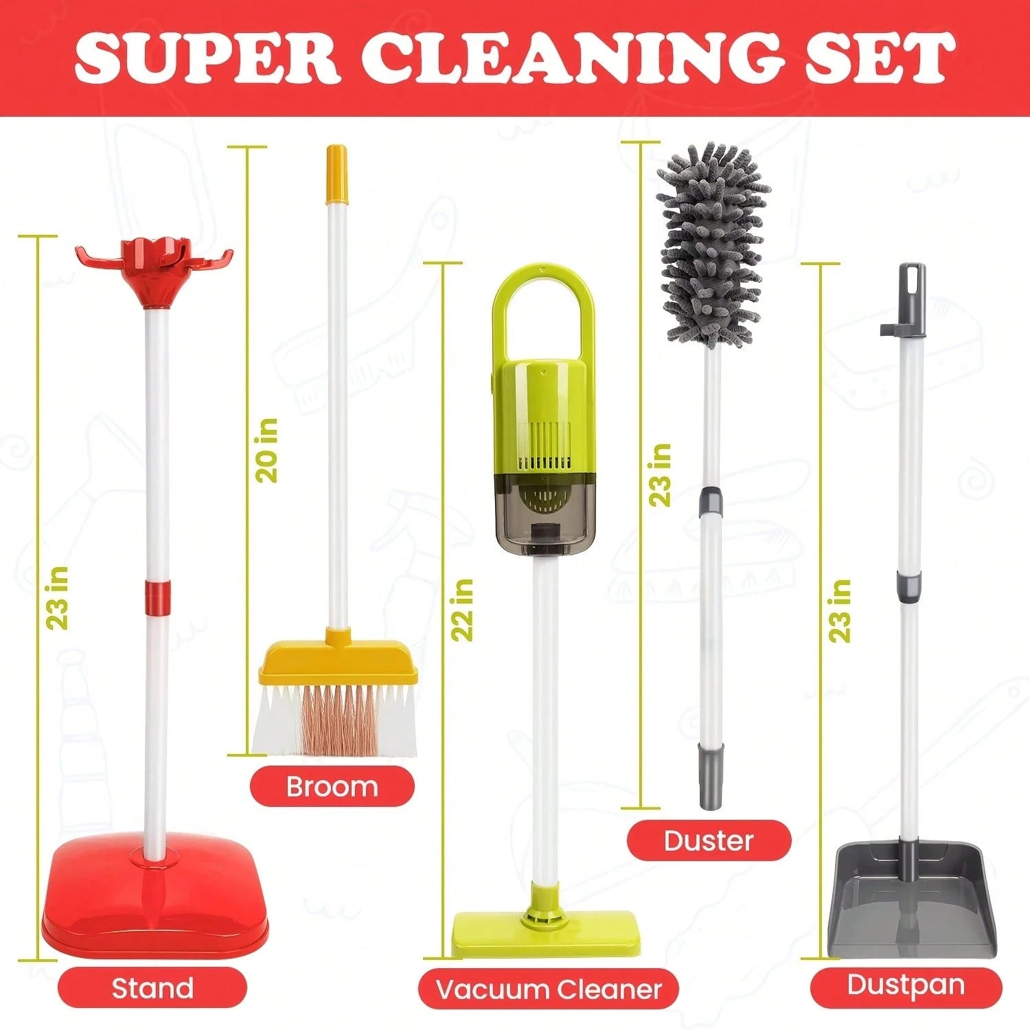 Pretend House Cleaning Vehicle Toy Set| With Vacuum Cleaner And Multi-Functional Cleaning Tools, Durable ABS Material, Realistic Cleaning Set Including Mop, Broom, Dustpan, Bucket, Suitable For Boys