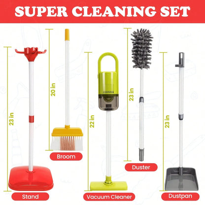Pretend House Cleaning Vehicle Toy Set| With Vacuum Cleaner And Multi-Functional Cleaning Tools, Durable ABS Material, Realistic Cleaning Set Including Mop, Broom, Dustpan, Bucket, Suitable For Boys
