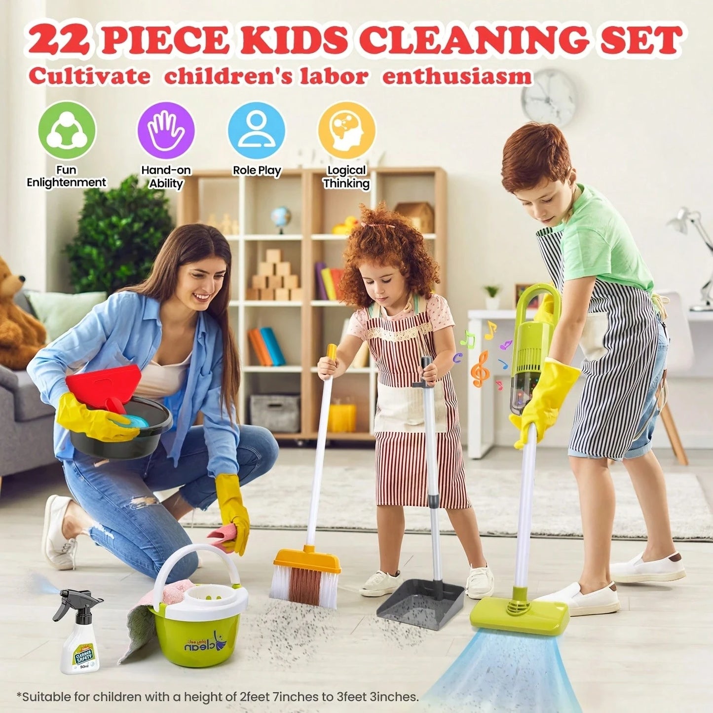 Pretend House Cleaning Vehicle Toy Set| With Vacuum Cleaner And Multi-Functional Cleaning Tools, Durable ABS Material, Realistic Cleaning Set Including Mop, Broom, Dustpan, Bucket, Suitable For Boys
