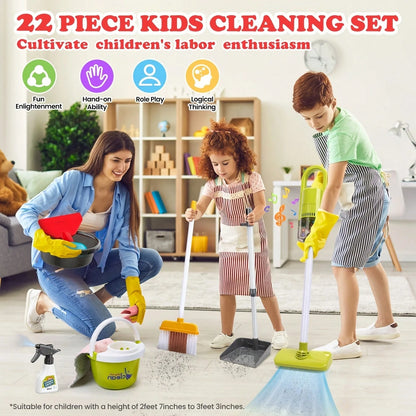 Pretend House Cleaning Vehicle Toy Set| With Vacuum Cleaner And Multi-Functional Cleaning Tools, Durable ABS Material, Realistic Cleaning Set Including Mop, Broom, Dustpan, Bucket, Suitable For Boys