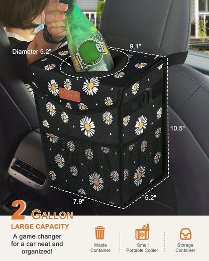 Pritent Car Trash Can With Lid, Cute Leakproof Car Trash Garbage Bag Hanging Vehicle Trash Bin Small Portable Automotive Garbage Cans Organizer For