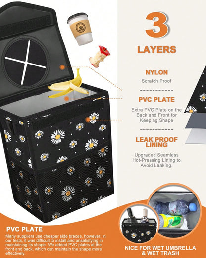 Pritent Car Trash Can With Lid, Cute Leakproof Car Trash Garbage Bag Hanging Vehicle Trash Bin Small Portable Automotive Garbage Cans Organizer For