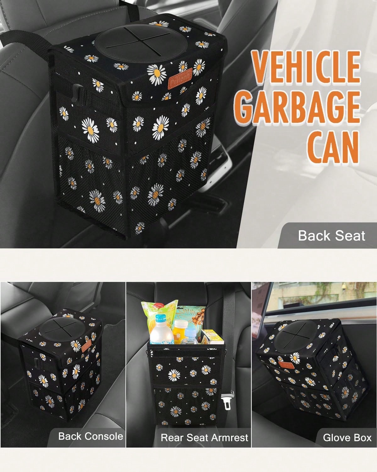 Pritent Car Trash Can With Lid, Cute Leakproof Car Trash Garbage Bag Hanging Vehicle Trash Bin Small Portable Automotive Garbage Cans Organizer For