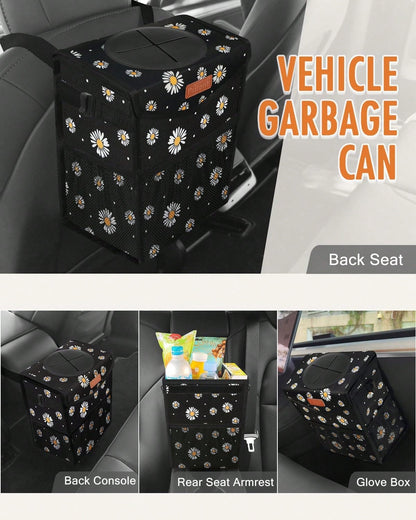 Pritent Car Trash Can With Lid, Cute Leakproof Car Trash Garbage Bag Hanging Vehicle Trash Bin Small Portable Automotive Garbage Cans Organizer For