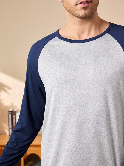 Provexi 2PCS Men's Colorblock Long Sleeve Top & Pants Pajama Set For Men Sleepwear Nightwear, Fall Winter Clothes