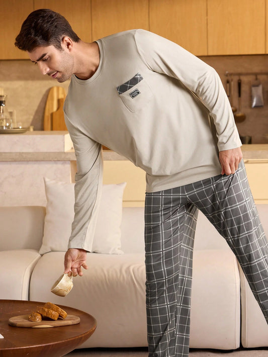 Provexi Men's Plaid Long Sleeve Shirt & Pants Pajama Set, Fall Winter Clothes
